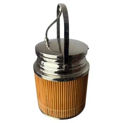 Pre-owned Dior Hollywood Regency Rattan Ice Bucket With Tongs, Italy, 1970 In Brown