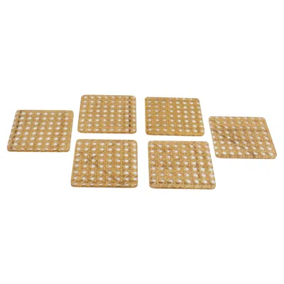 Pre-owned Dior Home Christian  Lucite And Wicker Cocktail Coasters Set - 6 Pieces, 1970s In Brown