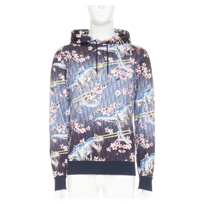 Pre-owned Dior Homme 2019 Hajime Sorayama Blue Blossom Dinosaur Robot Oblique Hoodie Xs