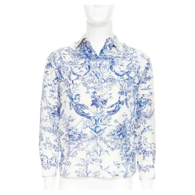 Pre-owned Dior Homme 2020 Toile De Jouy Silk White Blue Print Long Sleeve Shirt Eu38 S