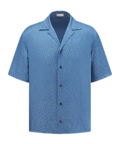 Dior Homme All-over Logo Patterned Short-sleeved Shirt In Blue
