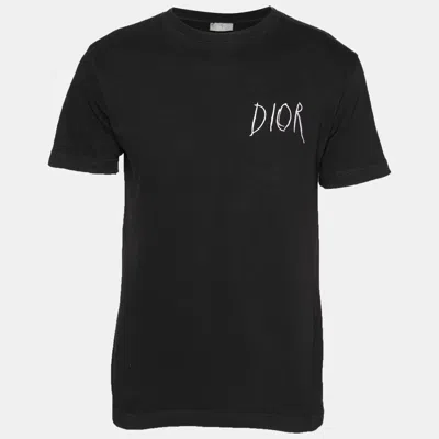 Pre-owned Dior Homme Black Cotton Knit Logo Embroidered T-shirt Xxs