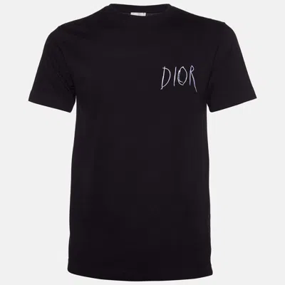Pre-owned Dior Homme Black Logo Embroidered Cotton Crew Neck T-shirt Xxs