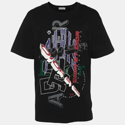 Pre-owned Dior Homme Black Printed & Embroidered Cotton Knit T-shirt L