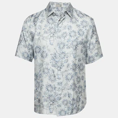 Pre-owned Dior Homme Blue Hylton Nel Print Silk Short Sleeved Shirt S