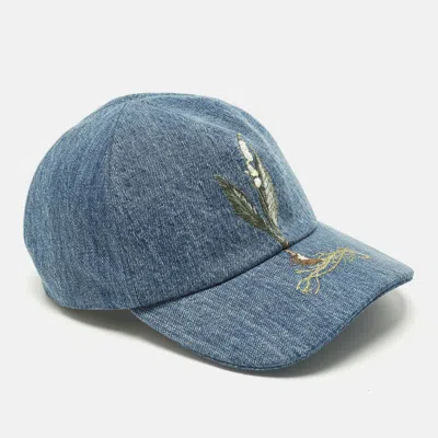 Pre-owned Dior Homme Blue Lily Embroidered Denim Baseball Cap S