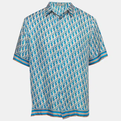 Pre-owned Dior Homme Blue Oblique Silk Short Sleeve Shirt M