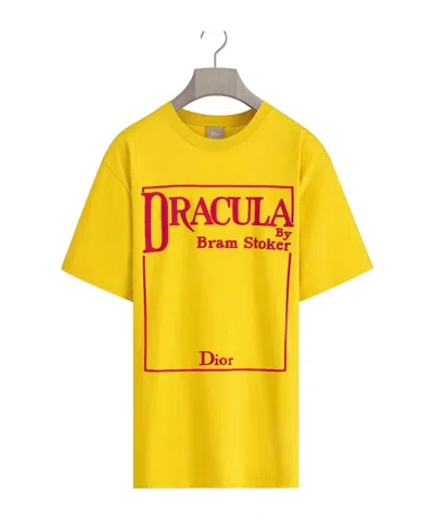 Dior T-shirt With Book Cover Embroidery, Relaxed Fit In Yellow