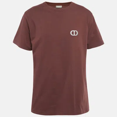 Pre-owned Dior Homme Burgundy Cd Icon Embroidered Cotton T-shirt L