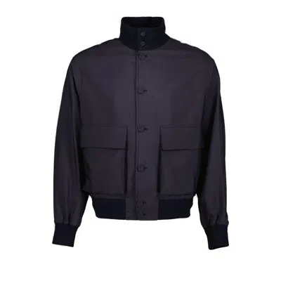 Dior Homme Buttoned High Neck Jacket In Blue