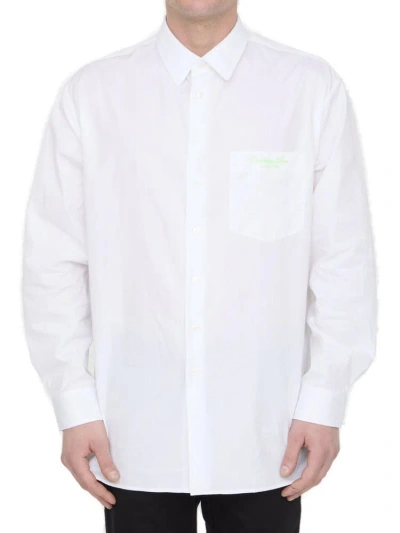 Dior Homme Christian  Couture Embroidered Poplin Shirt In White