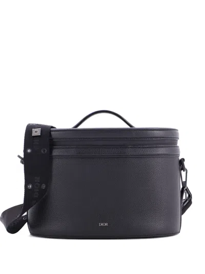 Pre-owned Dior Homme Convertible Top Handle Dog Vanity Bag Leather Satchel In Black