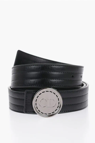 Dior Homme Embossed Leather Belt With Cilp Buckle In Black