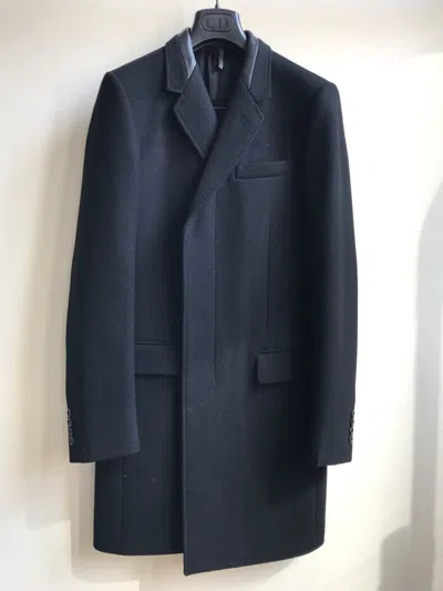 Pre-owned Dior Homme Fw2007 Navigate Leather Collar Chester Coat- Hedi In Black