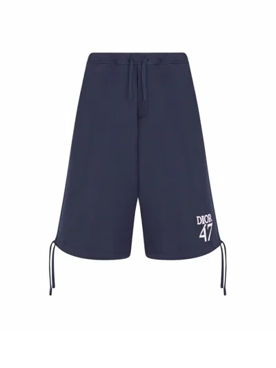 Dior Homme Logo Embroidered Drawstring Shorts In Blue