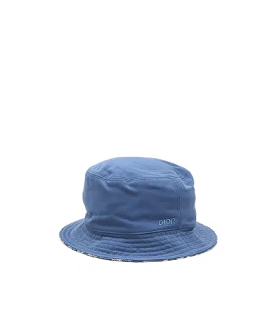 Dior Homme Logo Embroidered Reversible Bucket Hat In Blue