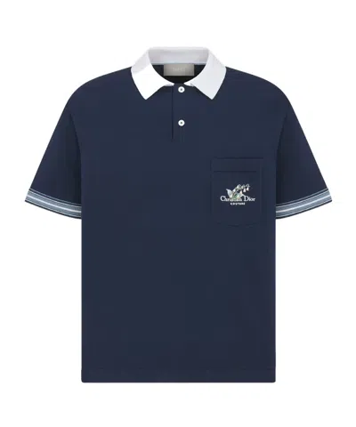 Dior Christian  Couture Lily Of The Valley Polo Shirt In Blue