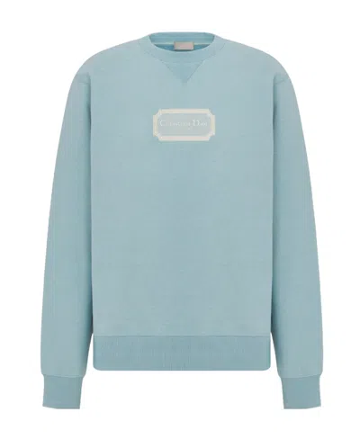 Dior Homme Logo Patch Crewneck Sweatshirt In Blue