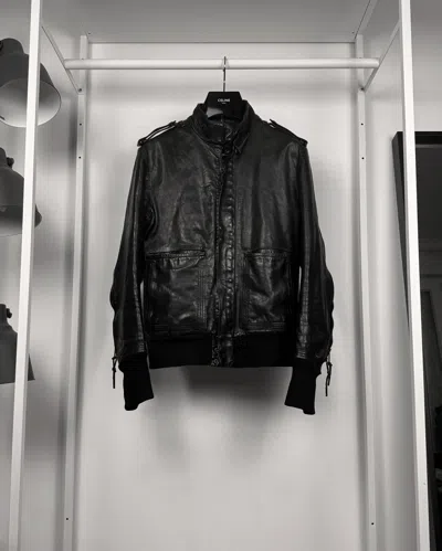 Pre-owned Dior Homme Luster Zipper Sleeves Leather Bomber Jacket In Black