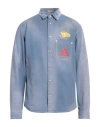 Dior Homme Man Denim Shirt Slate Blue Size 15 ¾ Cotton, Polyester In Blue