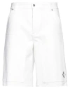 Dior Homme Man Denim Shorts Ivory Size 32 Cotton, Rubber, Calfskin In White