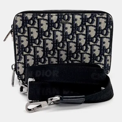 Pre-owned Dior Homme Oblique Navy Blue/beige Coated Canvas Wallet On 2obbc119yse