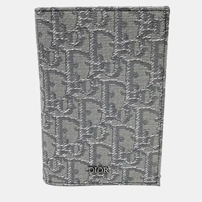 Pre-owned Dior Homme Oblique Passport Wallet In Grey