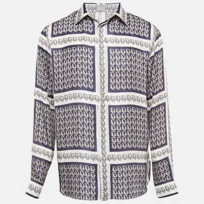 Pre-owned Dior Homme Oblique Print Silk Button Front Full Sleeve Shirt L In White