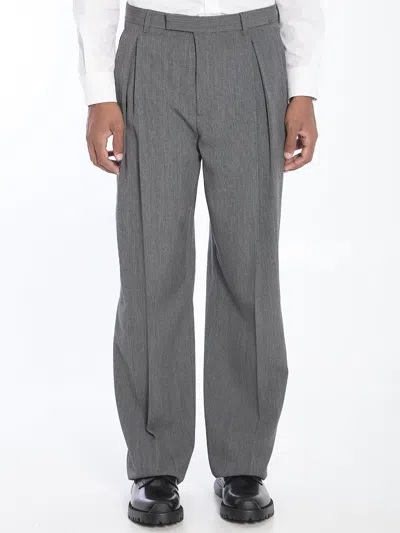 Dior Homme Pleated Pants With Cuffs Virgin Wool Twill Blend In Grey