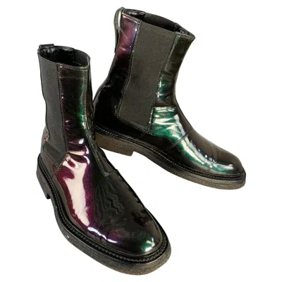 Pre-owned Dior Homme Size 8 Black Iridescent Leather Crepe Sole Chelsea Boots