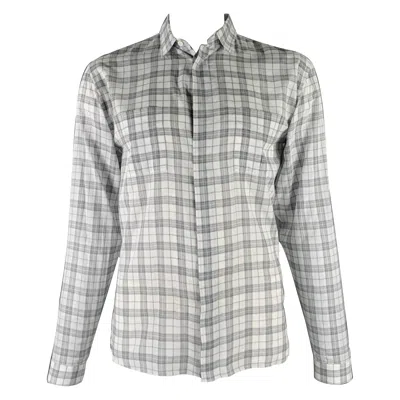 Pre-owned Dior Homme Size L White Grey Plaid Cotton Button Up Long Sleeve Shirt