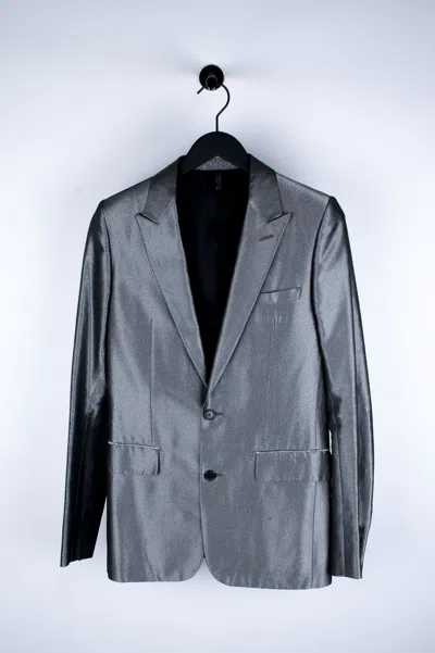 Pre-owned Dior Homme Ss04 Strip Shiny Silver Blazer Jacket