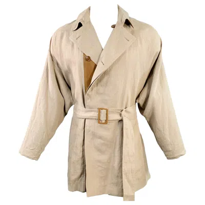 Pre-owned Dior Homme Ss12 Size 34 Beige Linen Hidden Buttons Trenchcoat In Brown