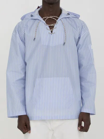 Dior Homme Striped Hooded Shirt In Light Blue