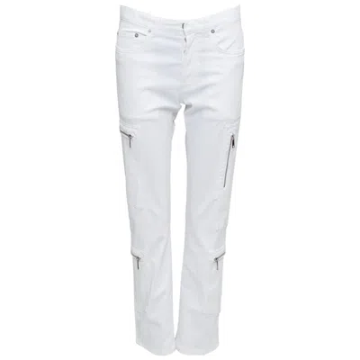 Pre-owned Dior Homme White Cotton Blend Silver Zip Cargo Pockets Straight Jeans 29"