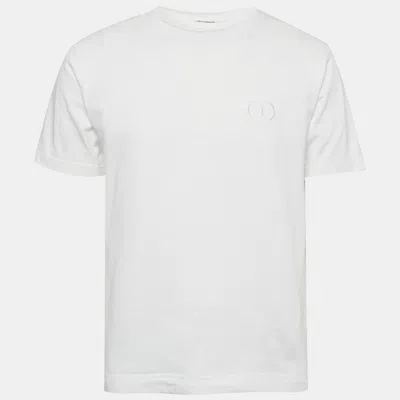 Pre-owned Dior Homme White Logo Embroidered Jersey Crew Neck T-shirt S