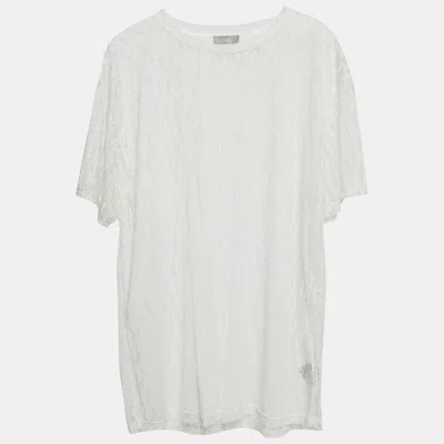 Pre-owned Dior Homme White Logo Oblique Jersey Sheer T-shirt M
