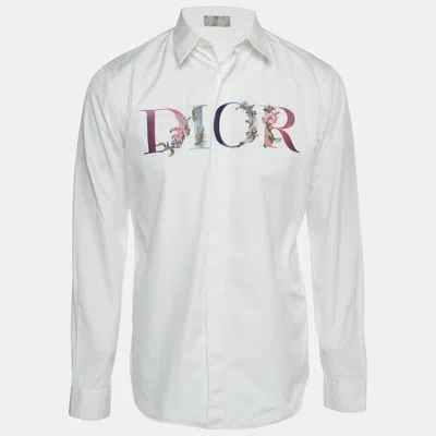 Pre-owned Dior Homme White Poplin Logo Embroidered Long Sleeve Shirt M