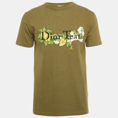 Pre-owned Dior Homme X Denim Tears Olive Green Floral Logo Embroidered Cotton T-shirt Xxs