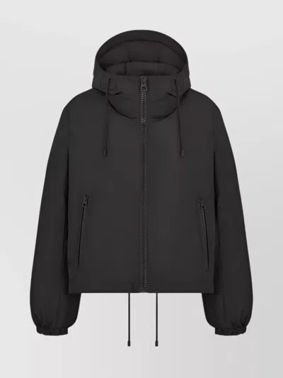 Dior Hooded Coat With Elastic Cuffs And Drawstring Hem In Black