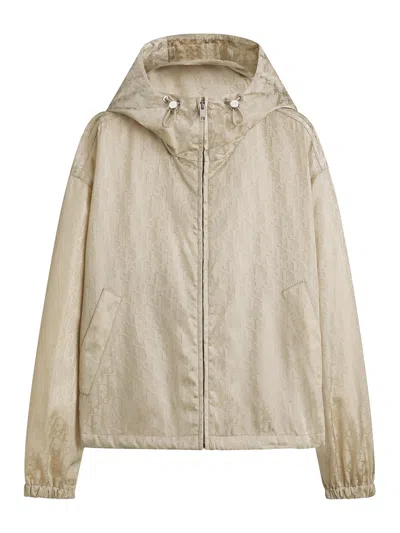 Dior Hooded Jacket With Zip In Technical Fabric In Nude