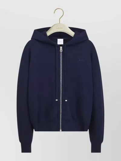 Dior Hooded Knit Cardigan Drawstring Detail In Blue
