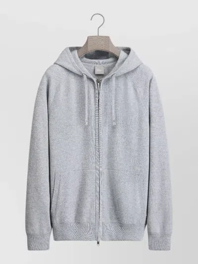 Dior Hooded Knit Top Front Pockets Ribbed Trims In Gray