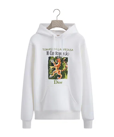 Dior Hooded Sweatshirt With Book Cover Embroidery, Relaxed Fit In White