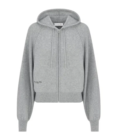 Dior Hooded Zip-up Cardigan In Gray