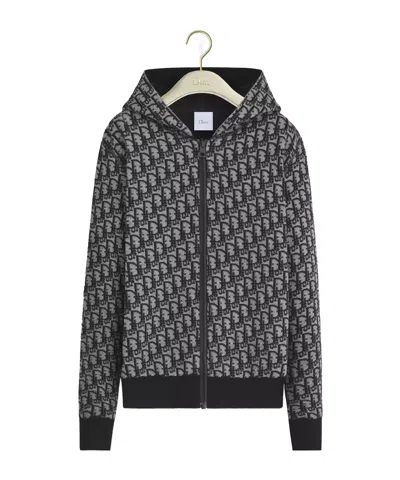 Dior Hooded Zipped Cardigan In Black