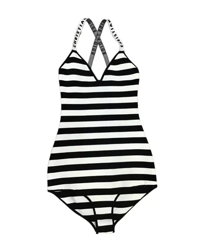 Dior Horizontal Stripe Logo Swimsuit In Black