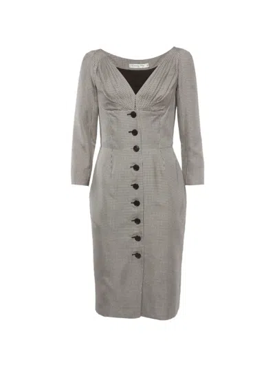 Pre-owned Dior Houndstooth Midi Dress In Gray