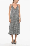 Dior Houndstooth Patterned Silk Slip Dress In Black