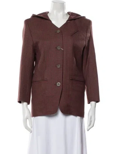 Pre-owned Dior Houndstooth Print Blazer In Burgundy